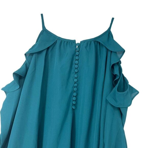 Colleen Lopez Blouse Cold Shoulder Ruffle Jewel Tone Green Womens Size Medium - Picture 6 of 9